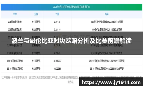 波兰与哥伦比亚对决欧赔分析及比赛前瞻解读